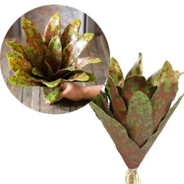 Imagem de Kit 2 Pçs Bromélia Plantas Artificiais Verde 20 Folhas 34cm - Genérico