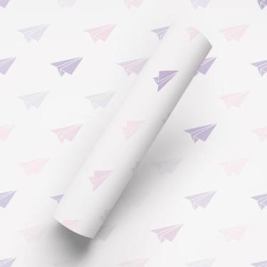 Imagem de Papel de Parede Adesivo Lavável Tema Avião Branco E Roxo - BAZAR DOS Q