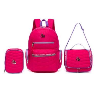 Imagem de Kit Mochila Bolsa Guelph Feminina Juvenil Escolar Lancheira Estojo Org