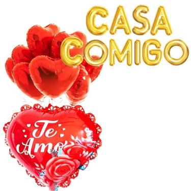 Imagem de Kit Romântico Balões Metalizados Casa Comigo + 9 Balões Decorativos Co