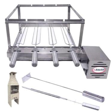 Imagem de Brasa Grill Tradicional Gira 4 Espetos para Churrasqueira Pré Moldada 