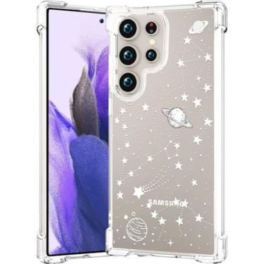 Imagem de CCFUNCASE Compatível com Samsung Galaxy S25 Ultra Capa transparente fofa para mulheres - Capas de telefone robustas Funda Capa protetora (Universo Estrelas Planetas Galáxia Espaço Lua)