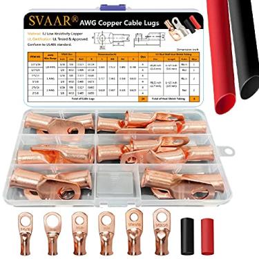 Imagem de SVAAR 0 bitola 1 bitola 2 terminais de fio de cobre com terminais de anel de pino de 5/16 "e 3/8" terminais de cabo de cobre da bateria conectores de terminal de bateria terminais de cabo de