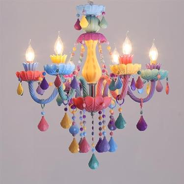 Imagem de Cristal Contemporâneo Vela Pendente Lâmpada Europeia Luxo Sala de Estar Restaurante Quarto Quarto de Criança Quarto de Menina Villa Vestuário Loja Salão de Beleza Candelabro (D 6 luzes)