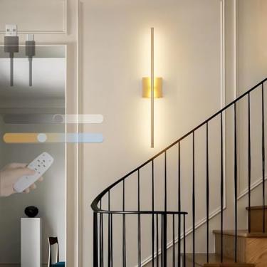 Imagem de Luminárias de parede modernas, arandela LED regulável com controle remoto, luminária de parede com interruptor de toque, iluminação alimentada por bateria recarregável por USB, rotação de 35
