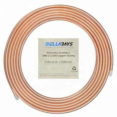 Imagem de BELLA BAYS Tubo de cobre 0,9 cm OD x 0,8 cm ID x 50 pés, 99,9% C12200 ASTM B280 Tubo de refrigeração ACR bobina macia sem costura tubo de cobre puro T2 para sistema HVAC, geladeiras, indústria, faça