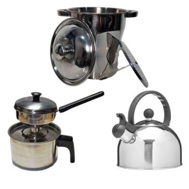 Imagem de Kit cozinha Inox com Cuscuzeira Grande 2,5L e Individual Peitinho e Ch