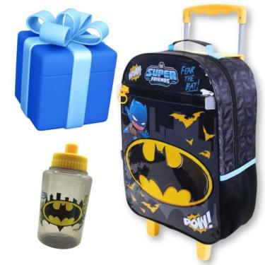 Imagem de Kit Mochila de rodinha infantil do Batman Spider man homem aranha + acessório garrafinha squeeze brinquedo luva aranha presente para menino criança 6 anos volta as aulas (Batman)