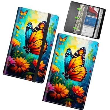 Imagem de RWUTYTIUL Organizador de cartões de visita, 240 cartões, porta-cartões de visita, fichário de couro PU, porta-cartões de crédito profissional com fecho elástico, Céu azul borboleta