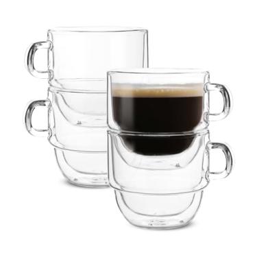 Imagem de BTaT- Canecas de café isoladas empilháveis, pacote com 4 500 ml, ideal para bebidas quentes e frias, xícaras de cappuccino empilháveis, xícaras de café de vidro de parede dupla, xícaras de chá,