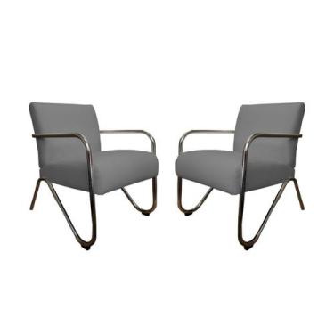 Imagem de Kit 2 Poltronas Decorativa Bela Suede Cinza Braço Cromado Mz Decor - M