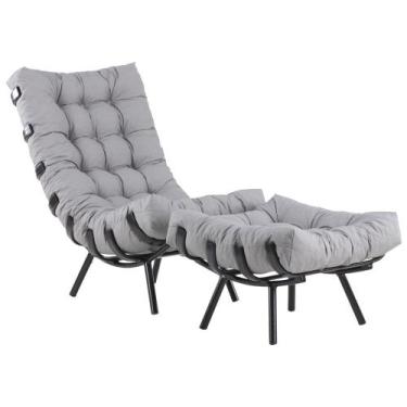 Imagem de Kit Poltrona Costela + Puff Almofada Decorativo Alumínio - Trama Origi