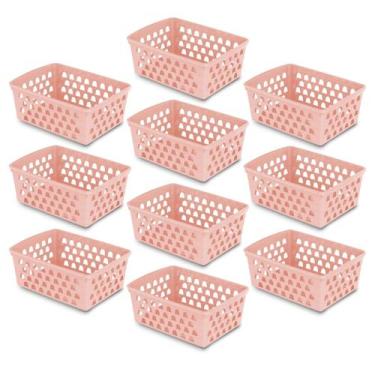 Imagem de Kit 10 Cesto Caixa Organizador Multiuso Extra Grande Transparente Rosa