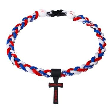 Imagem de Hawflu Colar de beisebol com pingente de cruz moderno design de tornado de três cordas trançadas para fãs de esportes, tema de beisebol, ideia de presente de festa, 45,7 cm, 18 inch, Nylon, Sem Pedra