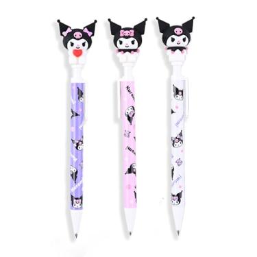 Imagem de MENBLY Lápis mecânico San-rio Kuormi Pacote com 3 0,5 mm - Lápis colecionável fofo com design Kuormi 3D - rosa, branco, roxo - grafite recarregável - perfeito para fãs de Kuormi e material de