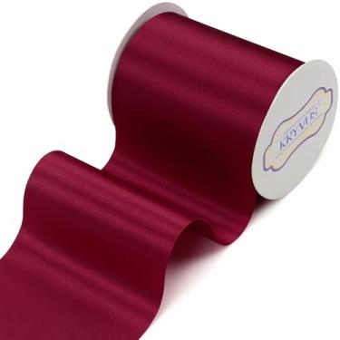 Imagem de Kryvus Fita de cetim claret de 10 cm x 22 metros de largura para cerimônia de corte, grande abertura, faixa de cadeira de casamento, decoração de carro, laços de cabelo, embrulho de presente, buquê de