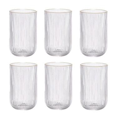 Imagem de Jogo de 6 Copos em Cristal com Borda Dourado 425ml - 12,8x2,48x7,9cm
