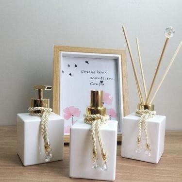 Imagem de Kit Banheiro Lavabo Home Spray Saboneteira Difusor Luxo Dourado - Luig