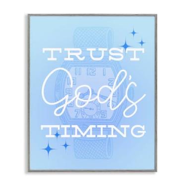 Imagem de Stupell Industries Trust Gods Timing Design de arte de parede giclée emoldurado azul cinza por Daphne Polselli, 11 x 14