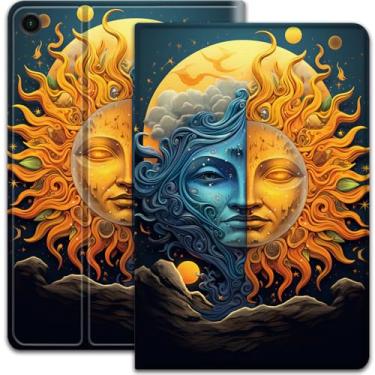 Imagem de Capa para Samsung Galaxy Tab A9 Plus 11 polegadas 2023, capa elegante e inteligente, suporte ajustável com hibernar e despertar automáticos, para tablet Galaxy Tab A9 Plus - Sol e lua trippy