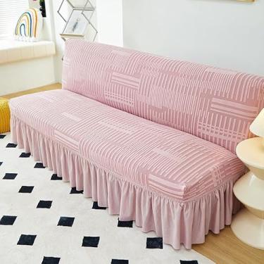 Imagem de Capa de futon sem braços com saia de babados, sofá-cama futon altamente elástica(Pink,Small (120-150cm))