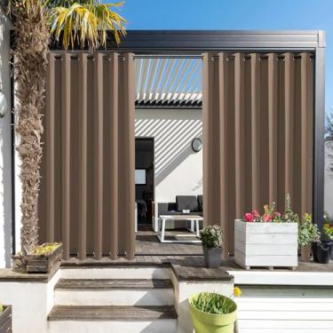 Imagem de NICETOWN Cortinas externas para pátio extra largas 254 cm, persianas externas à prova de vento e à prova de vento, à prova de ferrugem com ilhoses superiores e inferiores drapeadas com isolamento