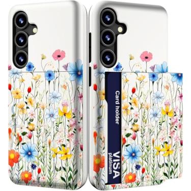 Imagem de IWONE Capa para celular compatível com Samsung Galaxy S24 FE fofa com porta-cartões/S24FE Slim Slot Wallet Phone Cover for Women/Buds Flowers Lovely Buds Florals Grass Art Beautiful