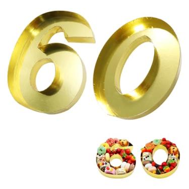 Imagem de Alkiuyfv Número de charcutaria preenchível, caixa em forma de papelão, cor dourada, bandeja para alimentos, prato de prato para festa de aniversário (estilo 60 ou 90, 38 cm)