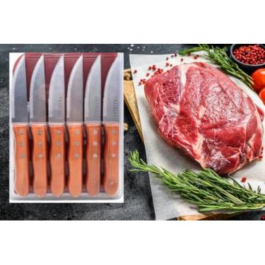 Imagem de Conjunto de Facas para Churrasco, 6 Peças, Cabo em Madeira, Lâminas em Aço Inox