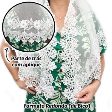 Imagem de Véu Ccb Congregação Cristã Aplique Floral 3D Com Strass Adulto mod. Ja