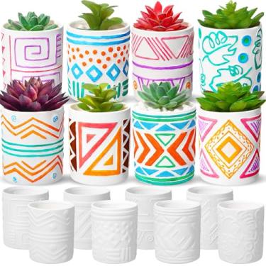 Imagem de Zubebe 16 peças pinte seu próprio vaso de cerâmica a granel pronto para pintar vaso de cerâmica faça você mesmo mini vasos de cerâmica para suculentas em cerâmica boêmia inacabada, mini vasos de