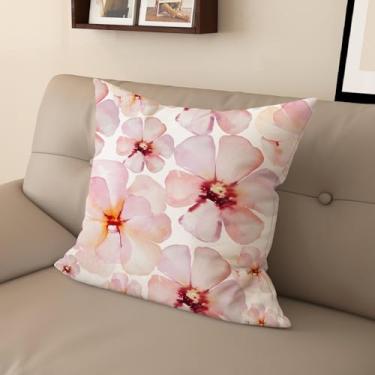 Imagem de Sladjana [Estilo idílico] Capa de almofada impressa digital tipo linho - estampa floral rosa dupla face, design com zíper invisível (66 x 66 cm, FSWM-D)