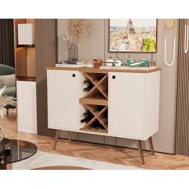 Imagem de Aparador Balcão Buffet Elegance Pés Palito Retro 2 Portas Adega Cantinho do Café (Off White/Nature)