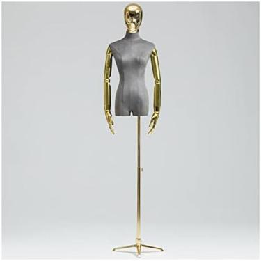 Imagem de CUTPOIY Suporte de manequim de tronco, forma de vestido corporal de manequins femininos para costura e lojas, manequim de plástico em meia escala para costureiras de costura (B ouro dourado)