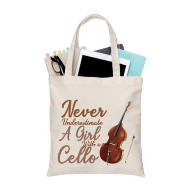 Imagem de BDPWSS Presente de violoncelo para amantes de violoncelo tocador de violoncelo presente para professor de música Never Underestimate A Girl With A Cello Tote Bag, Never With Cello Tg