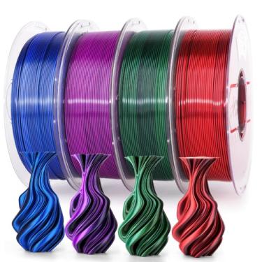 Imagem de AMOLEN Pacote de filamento de impressora 3D Silk PLA 4 kg, filamento PLA brilhante de duas cores, pacote de 1,75 mm, filamento de impressão PLA 3D multicolorido para a maioria das impressoras 3D FDM