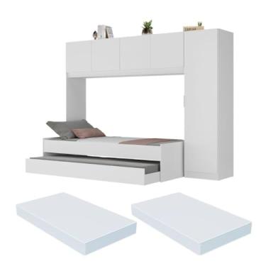 Imagem de Bicama de Solteiro com Colchão e Guarda Roupa Dublin Multimóveis Mp4036 Branca