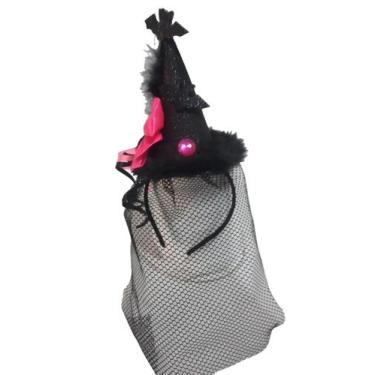 Imagem de Tiara Arco Halloween Chapéu Bruxa Bruxinha Luxo Eva Com Glitter E Plum