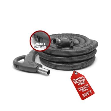 Imagem de Broan NuTone by Drainvac Mangueira de vácuo central de 30 pés para escova elétrica Powerhead – Mangueira resistente a dobras à prova de esmagamento e interruptor liga/desliga de 3 posições – Serve na
