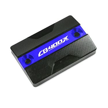 Imagem de Acc-Creativity Tampa do reservatório de fluido de freio dianteiro de alumínio para motocicleta, tampa do reservatório do cilindro mestre compatível com Honda CB400F CB400X CB500X (CB400X, azul)