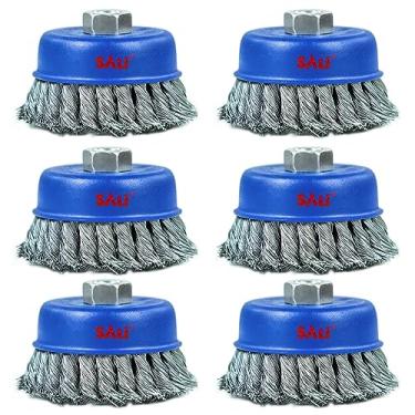 Imagem de SALI Escova de Copo de Arame de 6 Unidades, Escova de Copo com Nó Torcido de 4" para Moedores, com Mandril de 5/8-11" para Limpeza Pesada, Ferrugem, Decapagem e Abrasivo, para Rebarbadora