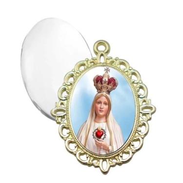 Imagem de Relicario Dourado Nossa Senhora de Fatima Terno Noivo lapela Qualidade