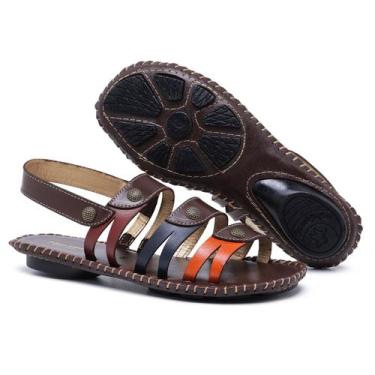 Imagem de Sandalia Feminina Ortopedica Couro Rasteirinha Artesanal Confortável C
