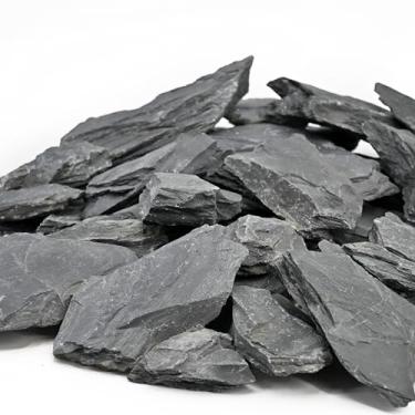 Imagem de Unocho Pedras de aquário 2,25 kg Pedra de ardósia natural para paisagismo de répteis plataformas de frade terrários viveiros paludários bonsai miniatura jardins de fadas (5-10 cm)