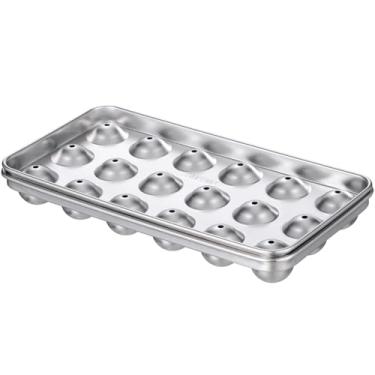 Imagem de PACKOVE Molde de gelo de aço inoxidável bandejas de gelo reutilizáveis em forma de bola bandeja de cubo de gelo moldes de freezer doméstico para comida de bebê, suco, picolés