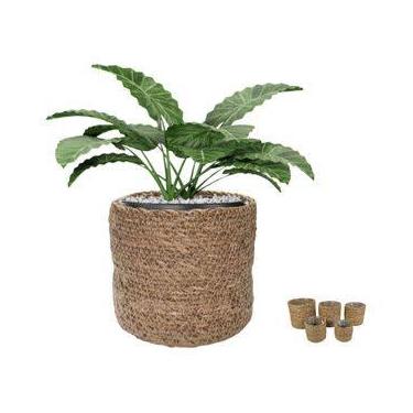 Imagem de Cesto Decorativo Cachepot Redondo Em Fibra Natural Seagrass Com Forro 