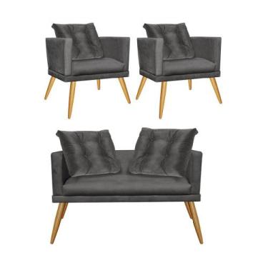 Imagem de Kit 02 Poltrona e Namoradeira Sofá Lucia Confort Com Almofada Sala Rec