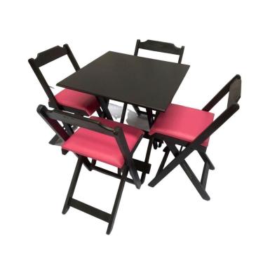 Imagem de Conjunto Dobrável 70X70 Com 4 Cadeiras Estofadas Rosa