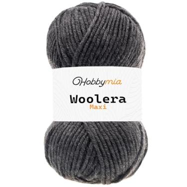 Imagem de HobbyMia Fio de lã Woolera Maxi - 100 g / 109 jardas - (5) peso volumoso - 75% acrílico, 25% lã (antracite, 1 novelo)