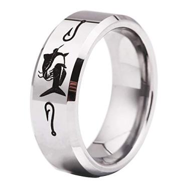 Imagem de Cloud Dancer Anel de tungstênio chanfrado prata gato peixe, anel de tungstênio masculino, aliança de casamento masculina, aliança de tungstênio, anel gravado personalizado, anel de compromisso